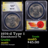 ANACS 1976-d Type 1 Eisenhower Dollar $1 Graded ms65 By ANACS