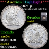 ***Auction Highlight*** 1871-p Seated Half Dollar 50c Graded ms63+ By SEGS (fc)