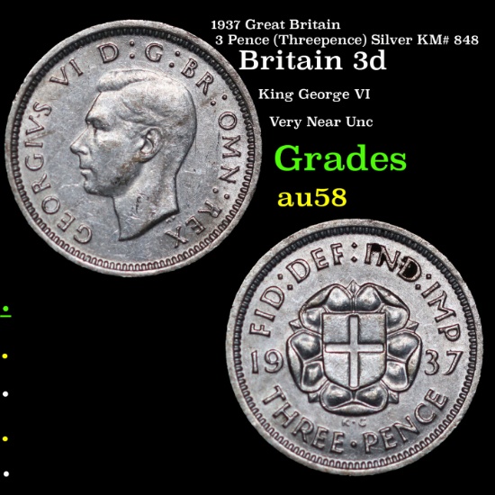 1937 Great Britain 3 Pence (Threepence) Silver KM# 848 Grades Choice AU/BU Slider