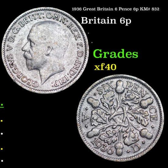 1936 Great Britain 6 Pence 6p KM# 832 Grades xf