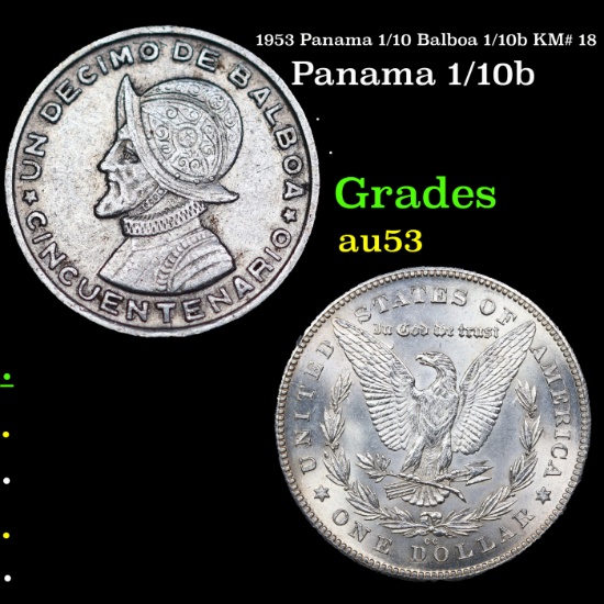 1953 Panama 1/10 Balboa 1/10b KM# 18 Grades Select AU