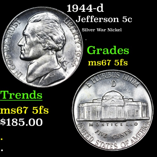 1944-d Jefferson Nickel 5c Grades GEM++ 5fs