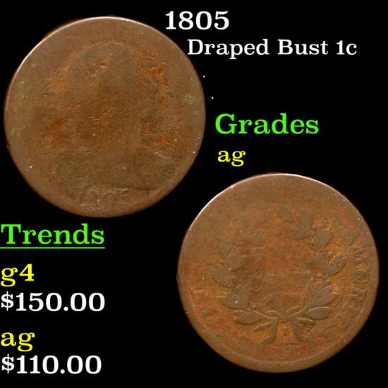 1805 Draped Bust Large Cent 1c Grades ag