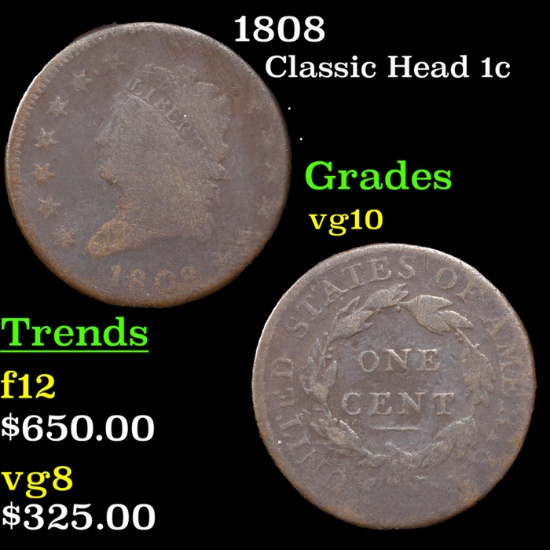 1808 Classic Head Large Cent 1c Grades vg+