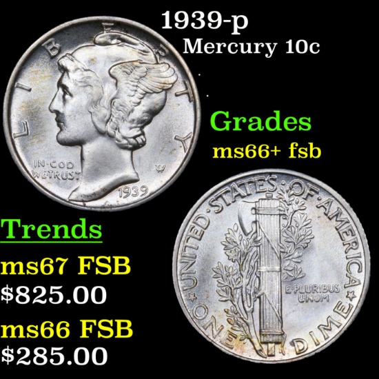 1939-p Mercury Dime 10c Grades GEM++ FSB