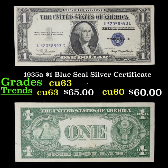 1935a $1 Blue Seal Silver Certificate Grades Select CU