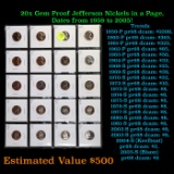 20x Proof Jefferson Nickels in a Page, Dates from 1959 to 2005! Jefferson Nickel 5c Grades Brilliant