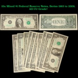 10x Mixed $1 Federal Reserve Notes, Series 1963 to 2009, All CU Grade! Grades Brilliant Uncirculated