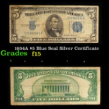 1934A $5 Blue Seal Silver Certificate Grades f+