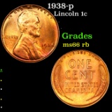 1938-p Lincoln Cent 1c Grades GEM+ Unc RB