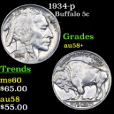 1934-p Buffalo Nickel 5c Grades Choice AU/BU Slider+