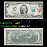 1976 $2 Federal Reserve Note 1st Day of Issue, with Stamp Grades Gem CU