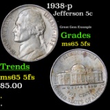 1938-p Jefferson Nickel 5c Grades GEM 5fs