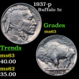 1937-p Buffalo Nickel 5c Grades Select Unc