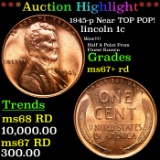 ***Auction Highlight*** 1945-p Lincoln Cent Near TOP POP! 1c Graded ms67+ rd BY SEGS (fc)