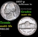1957-p Jefferson Nickel 5c Grades GEM 5fs