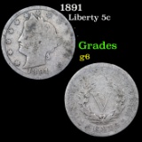 1891 Liberty Nickel 5c Grades g+