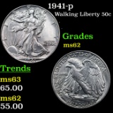 1941-p Walking Liberty Half Dollar 50c Grades Select Unc