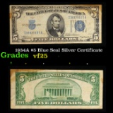 1934A $5 Blue Seal Silver Certificate Grades vf+