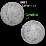 1892 Liberty Nickel 5c Grades g+