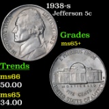 1938-s Jefferson Nickel 5c Grades GEM+ Unc
