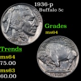 1936-p Buffalo Nickel 5c Grades Choice Unc