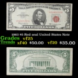 1963 $5 Red seal United States Note Grades vf+