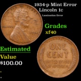 1934-p Lincoln Cent Mint Error 1c Grades xf