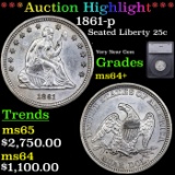 ***Auction Highlight*** 1861-p Seated Liberty Quarter 25c Graded ms64+ BY SEGS (fc)