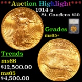 ***Auction Highlight*** 1914-s Gold St. Gaudens Double Eagle $20 Graded ms65+ By SEGS (fc)
