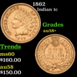 1862 Indian Cent 1c Grades Choice AU/BU Slider+