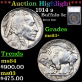 ***Auction Highlight*** 1914-s Buffalo Nickel 5c Graded ms63+ BY SEGS (fc)