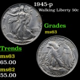 1945-p Walking Liberty Half Dollar 50c Grades Select Unc