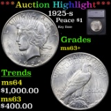 ***Auction Highlight*** 1925-s Peace Dollar $1 Graded ms63+ By SEGS (fc)