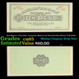 1915 Mexico 1 Peso Note, Compania Minera Las Dos Estrellas (Series T) M-3089r Grades Gem CU