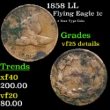 1858 LL Flying Eagle Cent 1c Grades VF Details