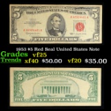 1953 $5 Red Seal United States Note Grades vf+