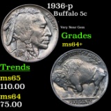 1936-p Buffalo Nickel 5c Grades Choice+ Unc