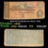 1864 $5 Confederate Note, T69 Grades vf, very fine