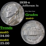 1938-s Jefferson Nickel 5c Grades Choice+ Unc