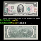 1976 $2 Federal Reserve Note 1st Day of Issue, with Stamp Grades Gem CU