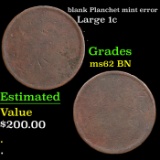 blank Planchet Large Cent 1c mint error Grades Select Unc BN