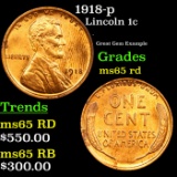 1918-p Lincoln Cent 1c Grades GEM Unc RD