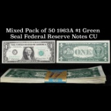 Mixed Pack of 50 1963A $1 Green Seal Federal Reserve Notes Grades cu