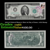 1976 $2 Federal Reserve Note 1st Day of Issue, with Stamp Grades Gem CU