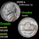 1938-s Jefferson Nickel 5c Grades GEM+ Unc