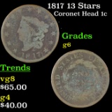 1817 13 Stars Coronet Head Large Cent 1c Grades g+