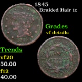 1845 Braided Hair Large Cent 1c Grades vf details