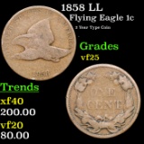 1858 LL Flying Eagle Cent 1c Grades vf+