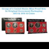 Group of 2 United States Mint Proof Sets 1973-1974 12 coins